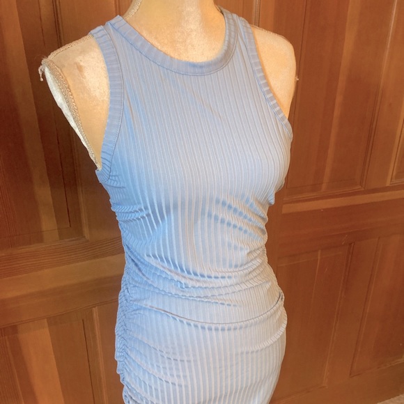 NWT, Lavishly Paris Women’s Baby Blue Ruched Midi Dress. - Picture 9 of 16